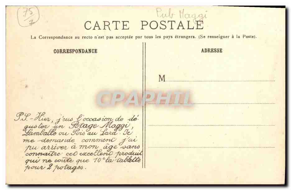 CPA Paris La Chambre des Deputes Maggi — Rückseite