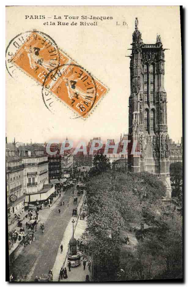 CPA Paris La Tour St Jacques er la Rue de Rivoli