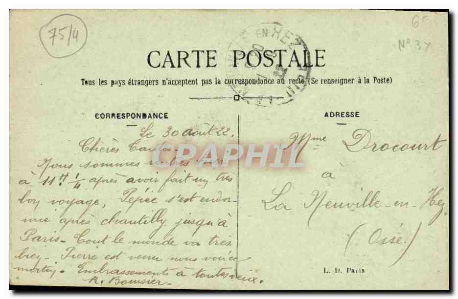 CPA Paris La Tour St Jacques er la Rue de Rivoli — Rückseite
