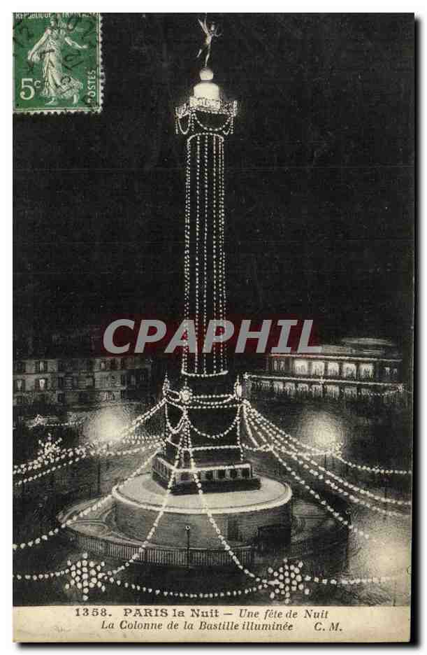 Paris - La Colonne de la Bastille illuminée — C.M. n°1358
