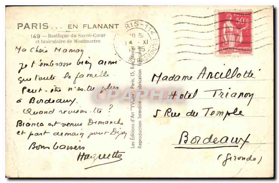 CPA Paris En Flanant Basilique du Sacre Coeur et funiculaire de Montmartre — Rückseite