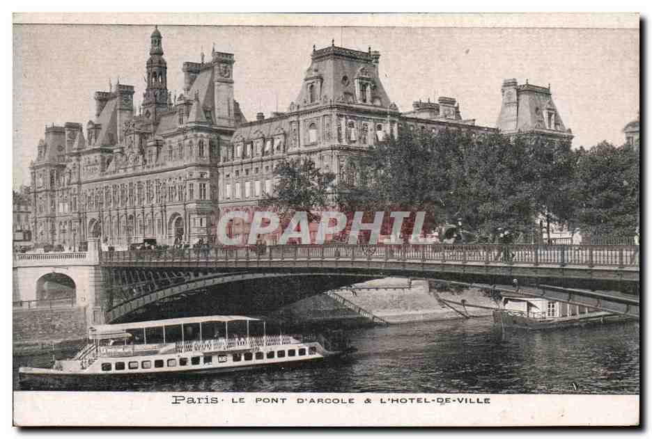 CPA Paris Le Pont D Arcole L Hotel De Ville Peniche