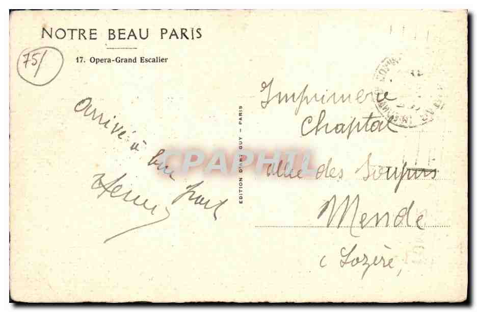 CPA Paris Opera Grand escaleir — Verso