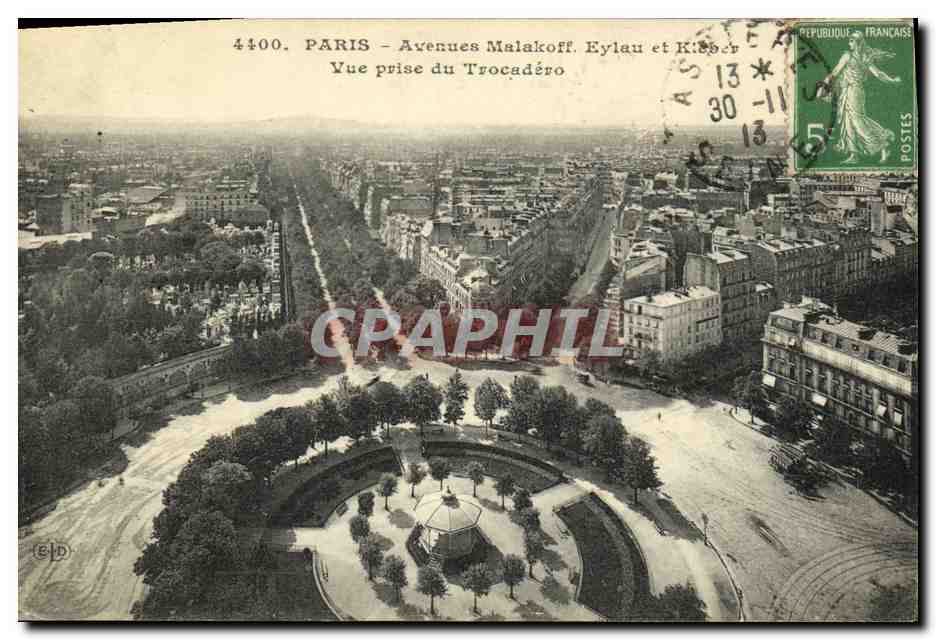 CPA Paris Avenues Malakoff Eylau et Kleber Vue Prise du Trocadero