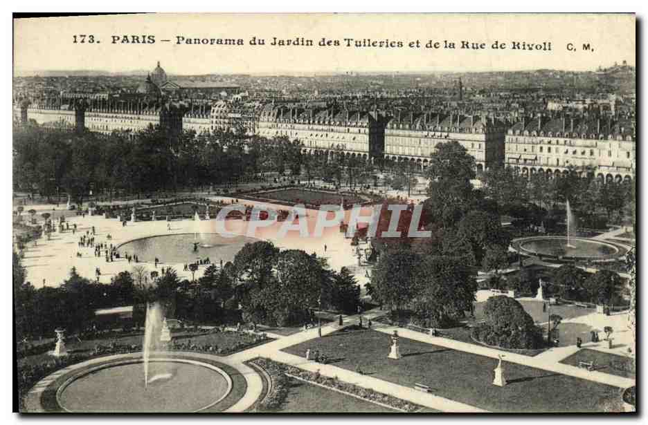 CPA Paris Panorama du Jardin de Tulieiries et de la Rue de Rivoli