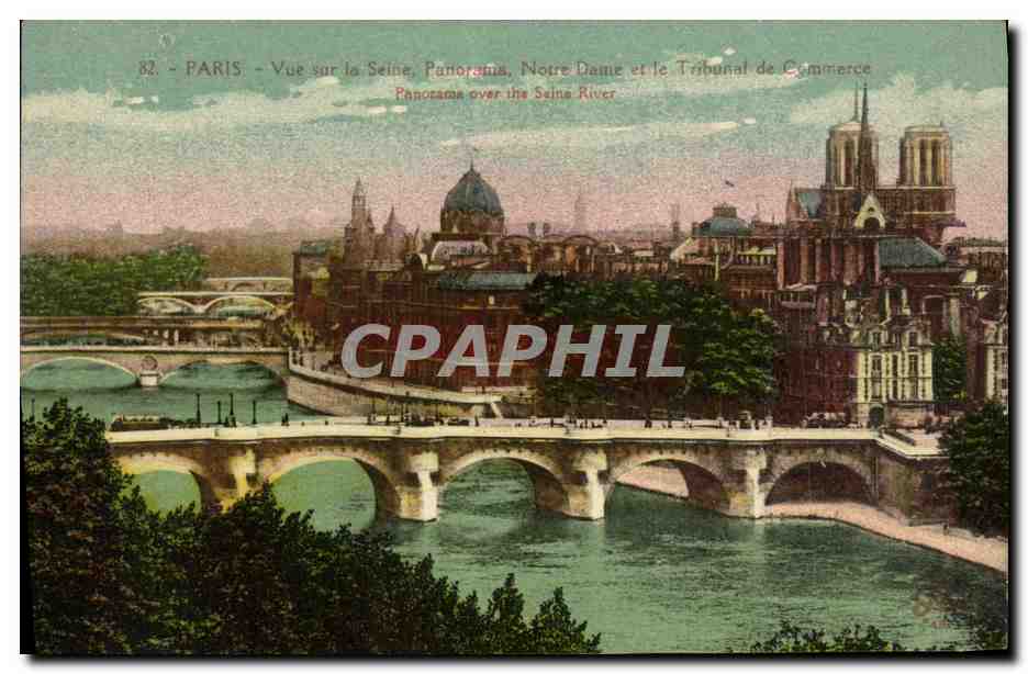 CPA Paris Vue sur la Seine Ponotama Notre Dame et le Tribunal de Commerce