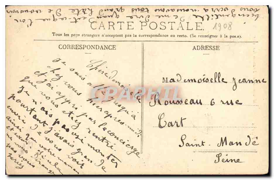 CPA Paris Monument Francis Garnier — Verso