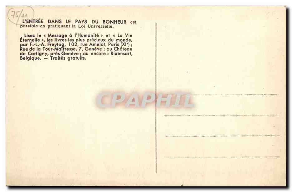 CPA Paris entree du parc d une station du regne de la justice — Rückseite