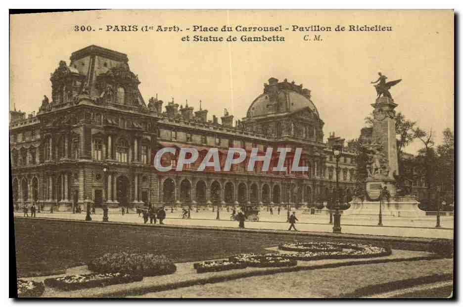 CPA Paris Place du Carrousel Pavillon de Richelieu et Statue de Gambetta