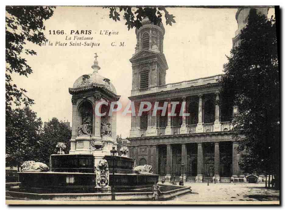 CPA Paris L eglise la fontaine et la place Saint Sulpice