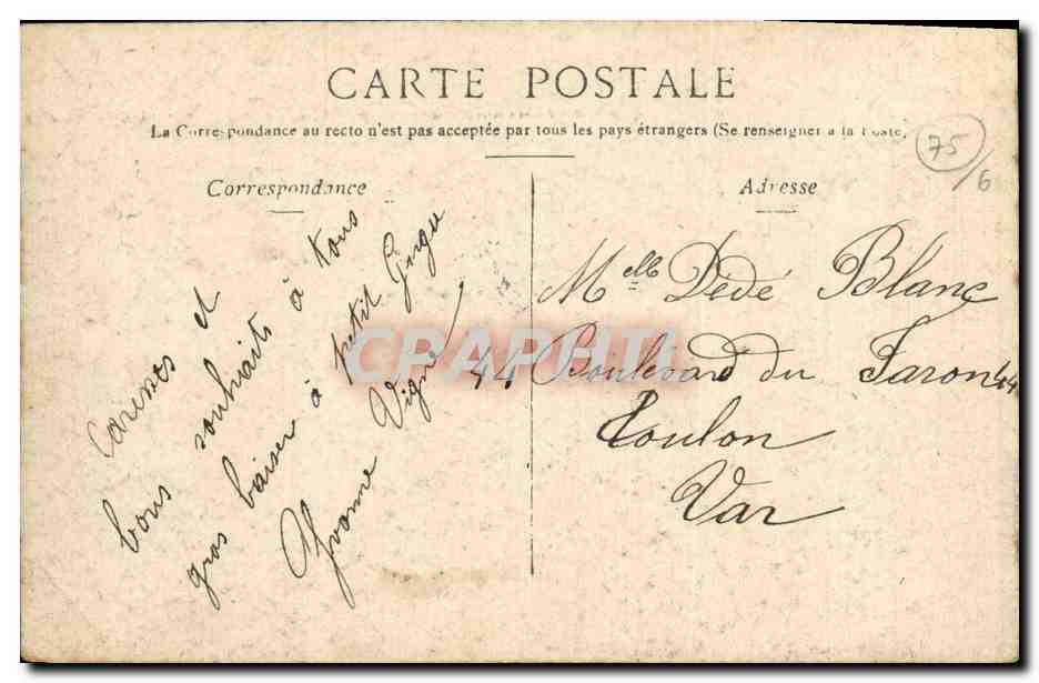 CPA Paris Fontaine Carpeaux dans le parc du Luxembourg — Verso