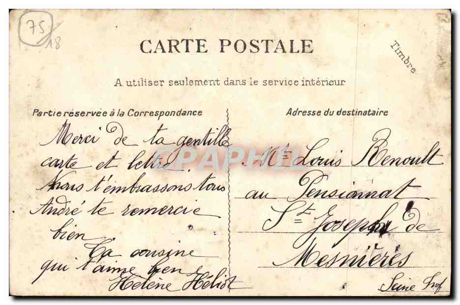 CPA Paris La vieille Eglise Saint Pierre de Montmartre — Rückseite