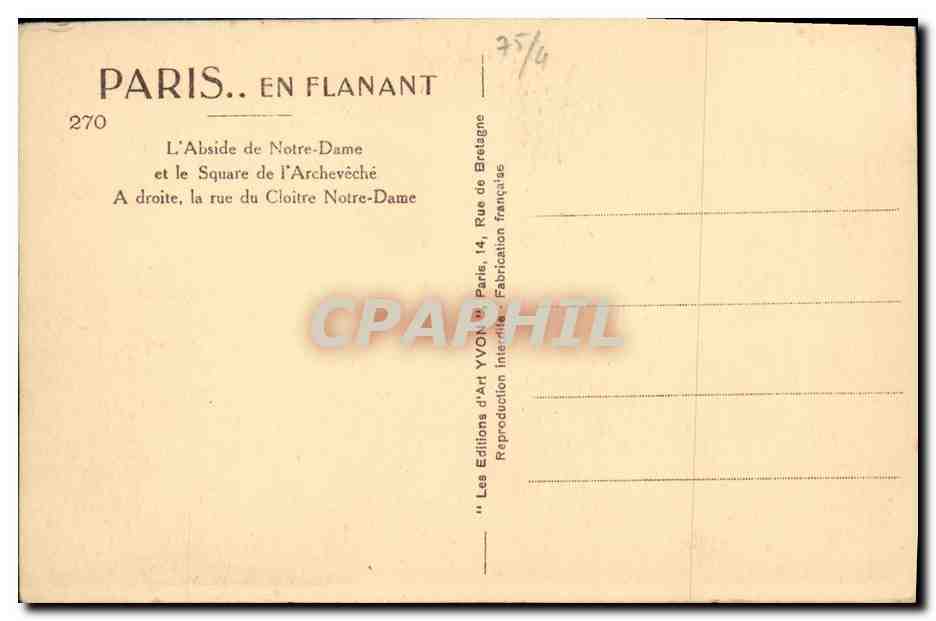 CPA Paris Notre Dame L abside — Verso