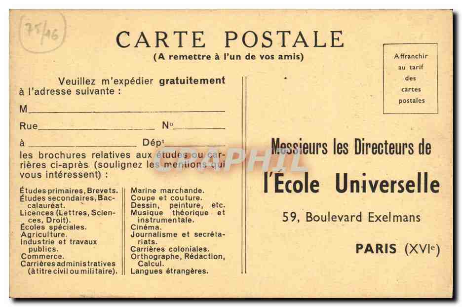 CPA Paris Ecole Universelle Le bureau de poste special  — Rückseite