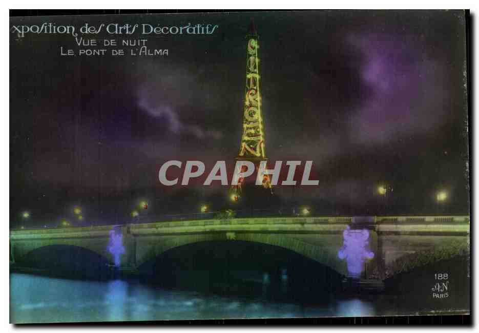 CPA Paris Exposition des Arts Decoratifs Vue De Nuit Le Pont De L Alma
