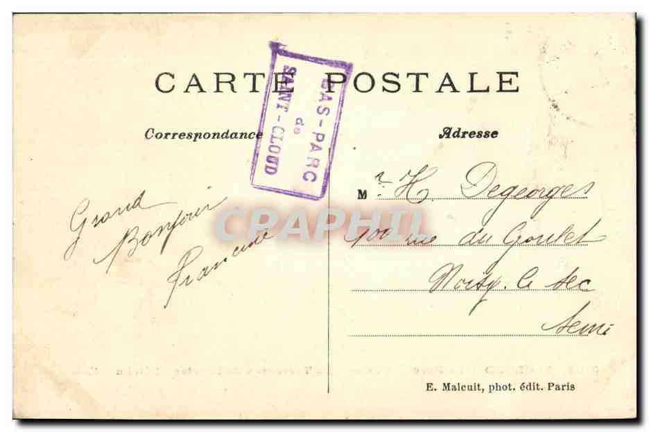 CPA Saint Cloud La Parc Sur les Terrasses de L Anclen chateau — Rückseite