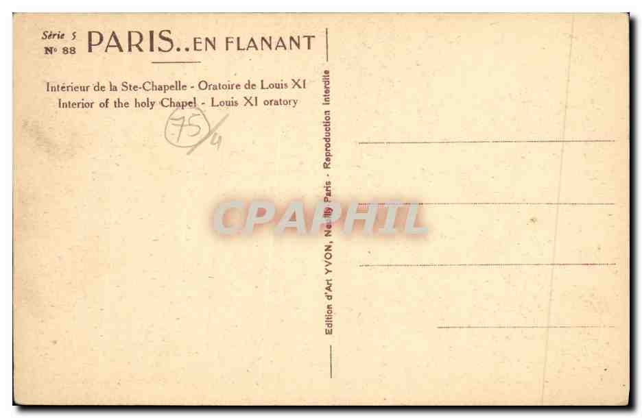 CPA Paris Interieur de la Sainte Chapelle Oratoire de Louis XI — Rückseite