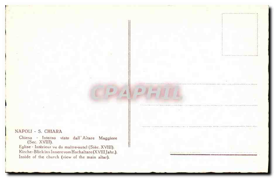 CPA Napoli S Chiara Eglise Interieur vu du maitre autel — Rückseite