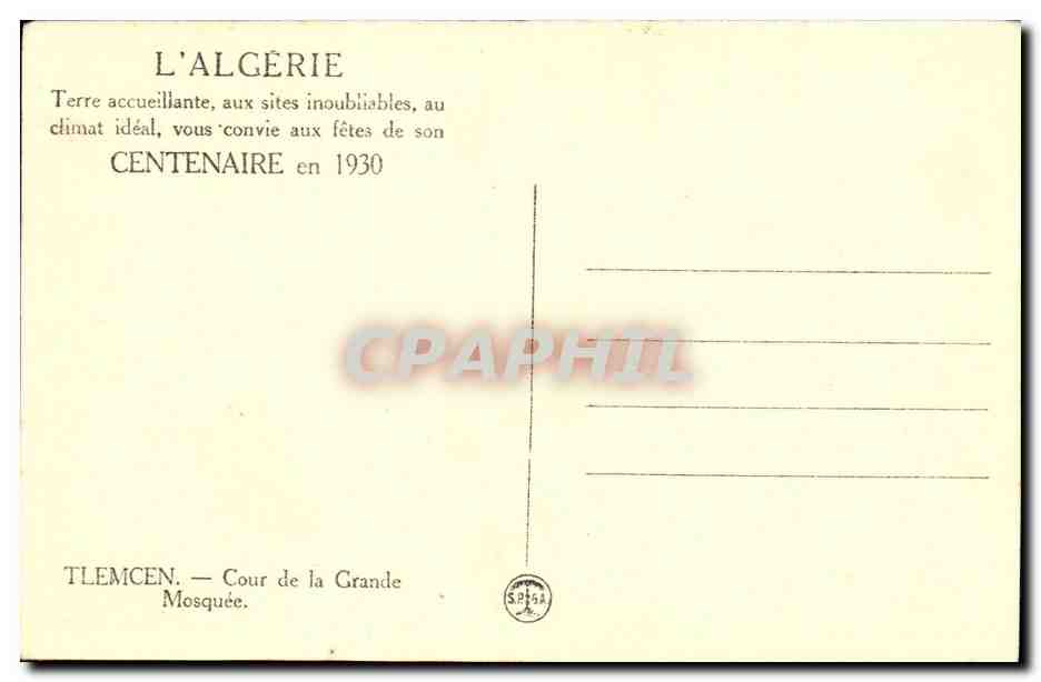CPA Tlemcen Cour de la grande mosquee — Verso