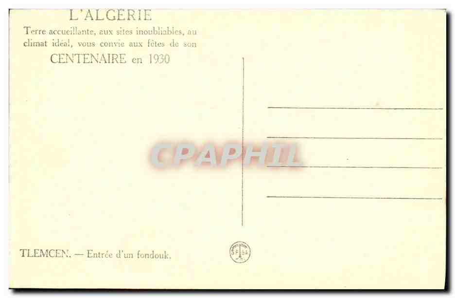 CPA Tlemcen Entree d un foudouk  — Rückseite