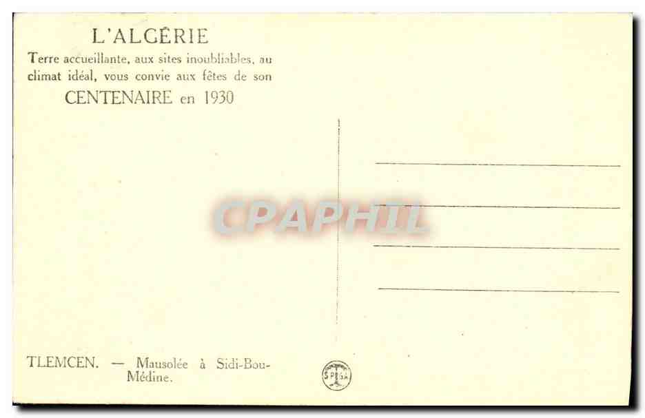 CPA Tlemcen Mausolee a Sidi Bou Medine  — Back