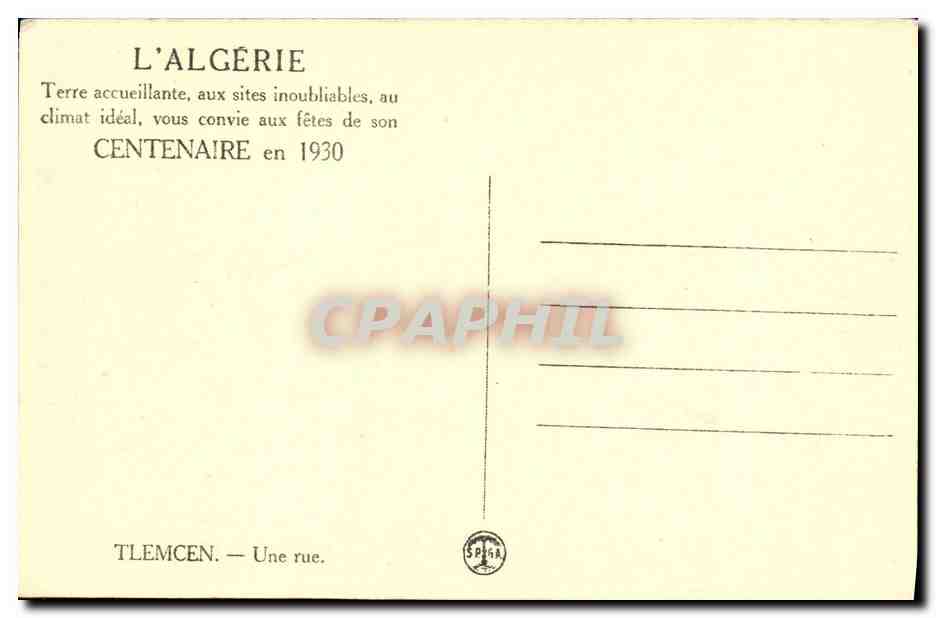 CPA Tlemcen Une rue  — Rückseite