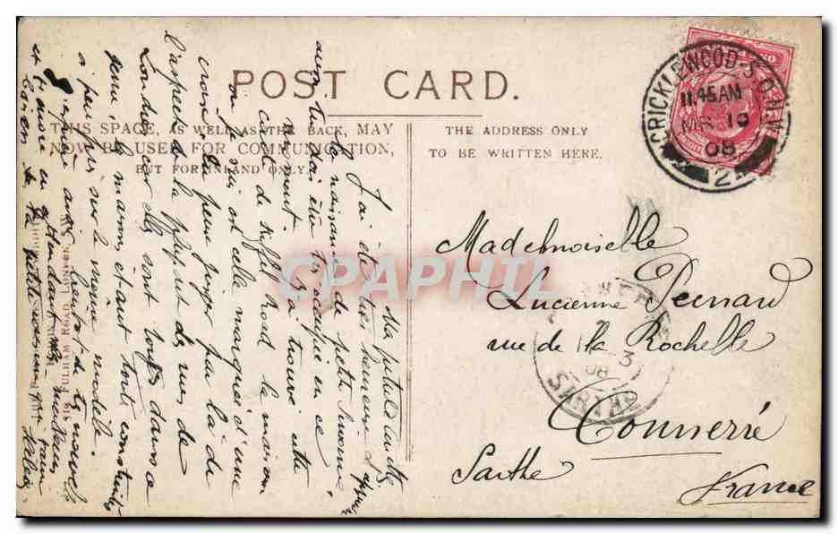 CARTE PHOTO London RiffelRoad 1908 — Verso