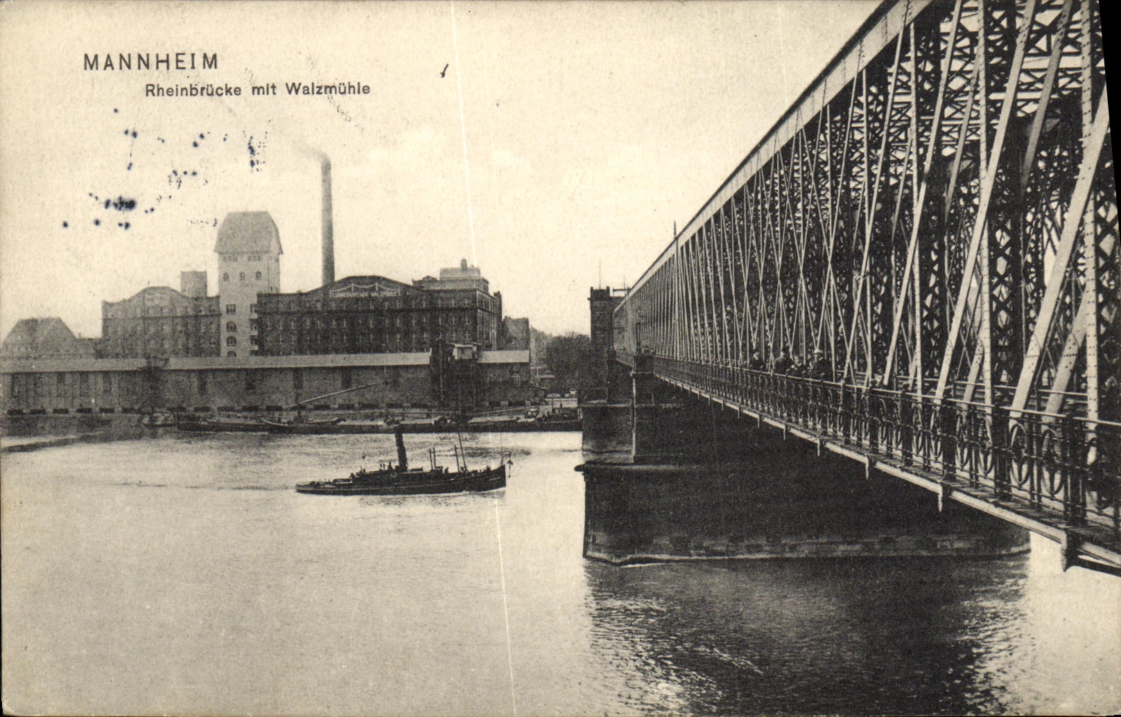 CPA Mannheim Rheinbrucke mit Walzmuhle