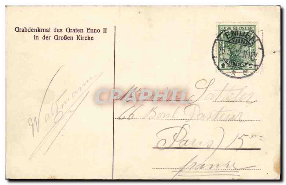 Grabdenkmal des Grafen Enno II — in der Großen Kirche — Verlag nicht erkennbar — Rückseite