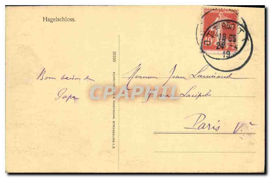 Rochers dans une forêt — Hagelschloss — éditeur KUNSTVERLAG E. HARTMANN STRASBOURG I.E. — Verso