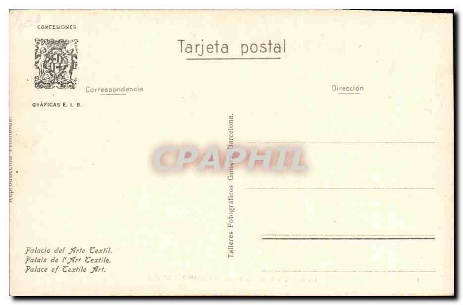 CPA Exposición Internacional de Barcelona 1929 palais de l art textile — Rückseite