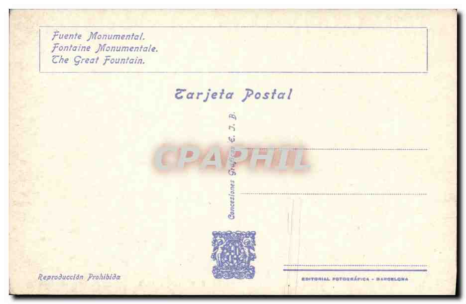 CPA Exposición Internacional de Barcelona 1929 Fontaine monumentale — Rückseite