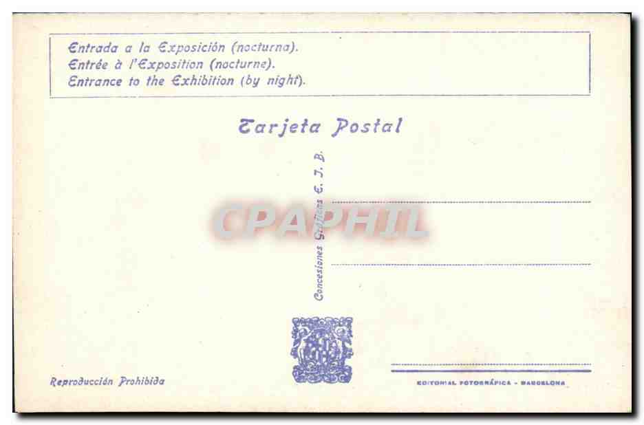 CPA Exposición Internacional de Barcelona Entrance to the Exhibition by night 1929 — Rückseite