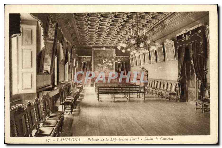 Vintage Postcard Pamplona Palacio de la Diputacion Foral Salon de Conejos