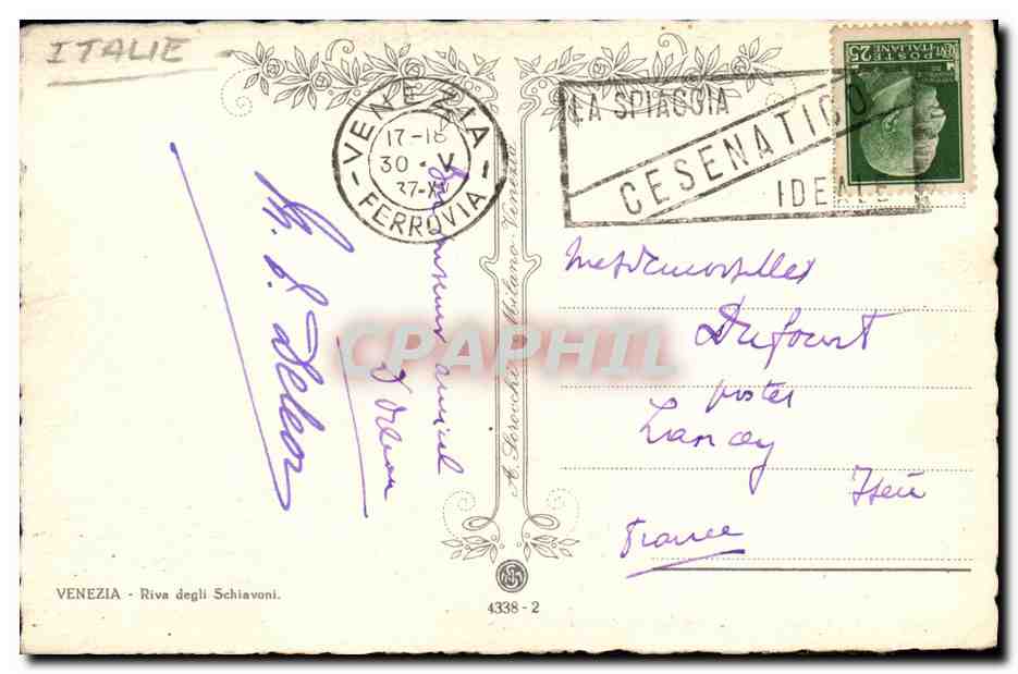 CPA Venezia Riva degli Schiavoni  — Rückseite