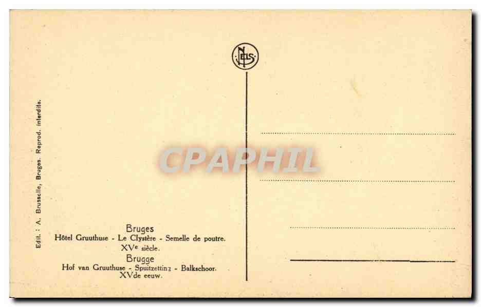 CPA Brugge Hotel Gruuthuse Le CLystere Semelle de poutre — Rückseite