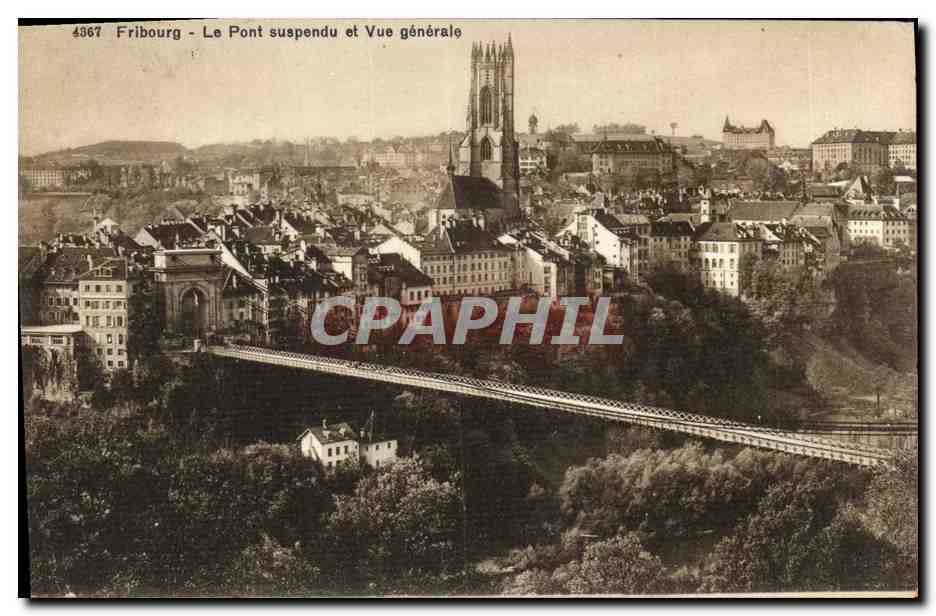 CPA Fribourg Le Pont Suspendu et Vue Generale