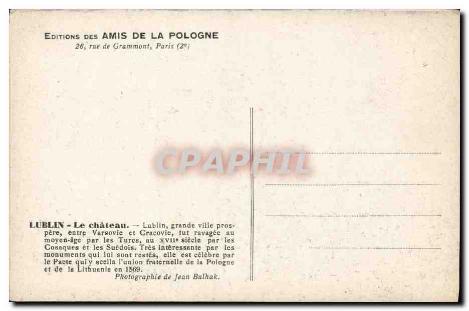 CPA Lublin Le Chateau Lublin grand Ville Prospere Pologne  — Rückseite