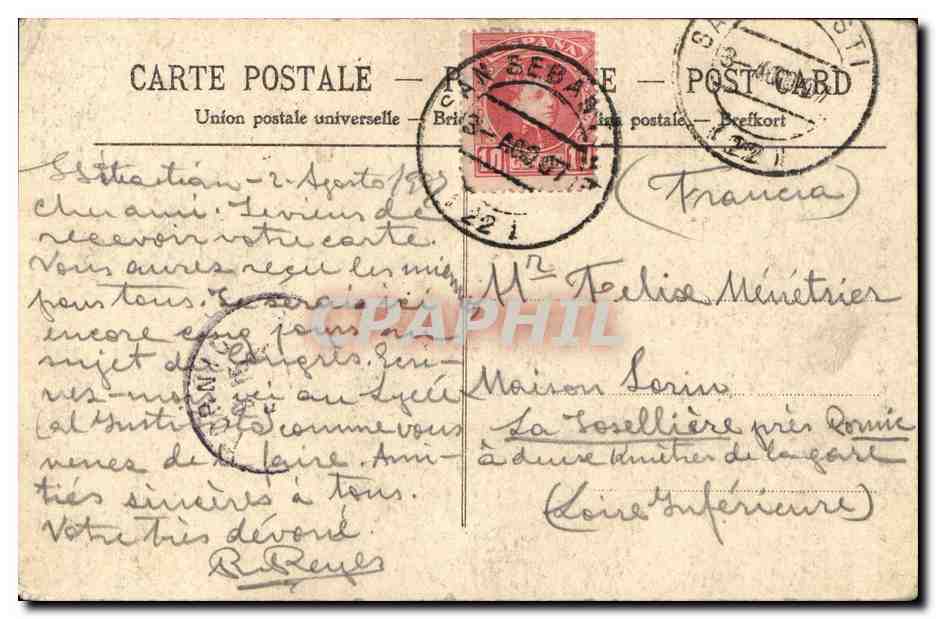 CPA San Sebastion Pilares dei Puente Marie Cristina — Verso