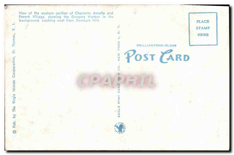 CPA Charlotte Amalie And French Village From Denmark Hill St Thomas Virgin Islands — Back
