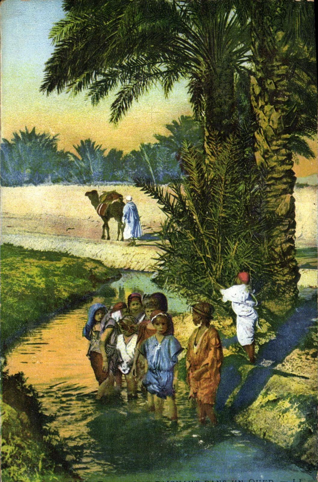 CPA Scenes Et Types Enfants se baignant dans un oued 