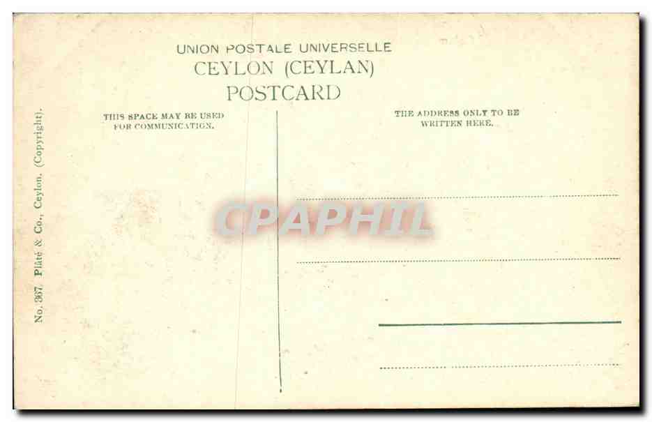 Grand Oriental Hotel, Colombo — éditeur Plate & Co., Ceylan, n° 387 — Verso