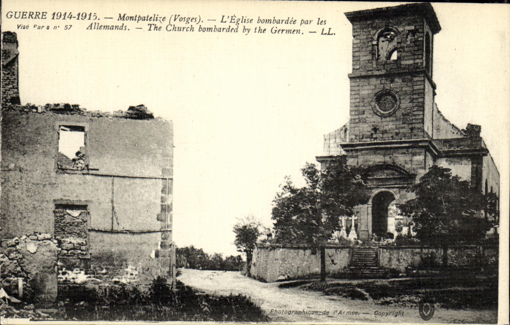 CPA Montpatelize L eglise Bombardee Par les allemands Militaria
