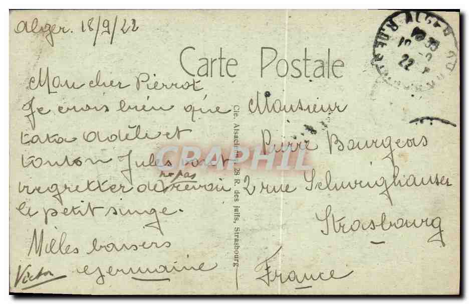 CPA Alger Hotel de la Regence Place du Gouverement — Verso