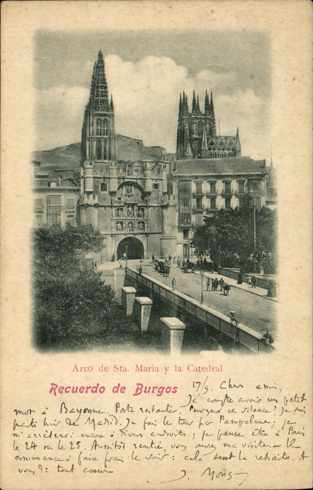 CPA Recuerdo de Burgos Arco de Sta Maria y la catedral