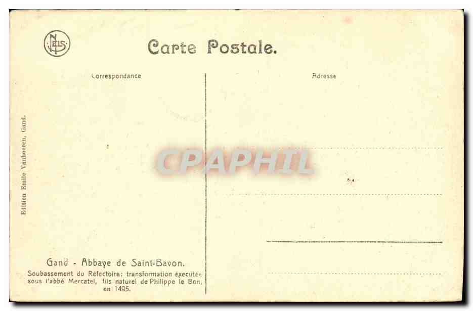 Soubassement du Réfectoire — Abbaye de Saint-Bavon — Édition Nels, Gand — Rückseite