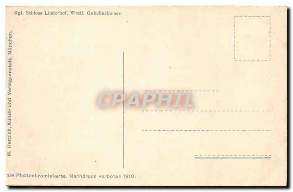 CPA Kgl Schloss Linderhof Westl Gobelinzimmer — Verso