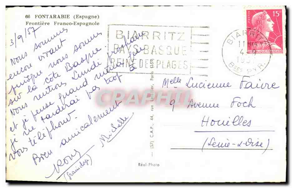 CPA Fontarabie Frontiere Franco Espagnole — Back