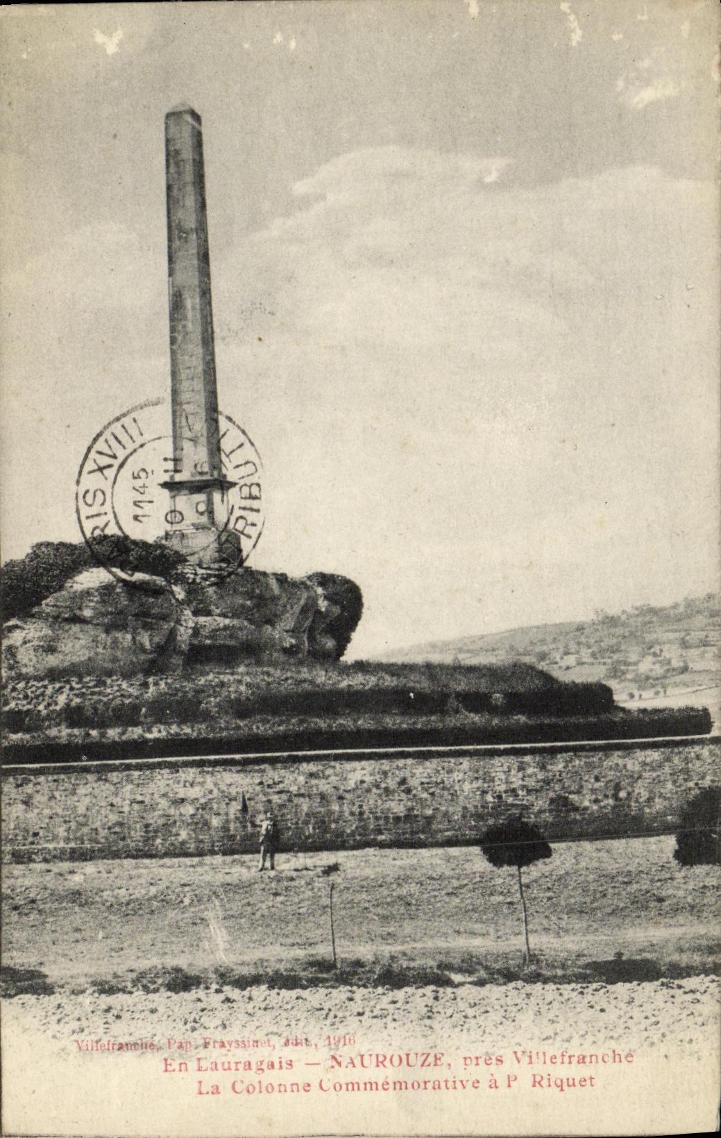 En Lauragais — NAUROUZE, près Villefranche — La Colonne Commémorative à P. Riquet