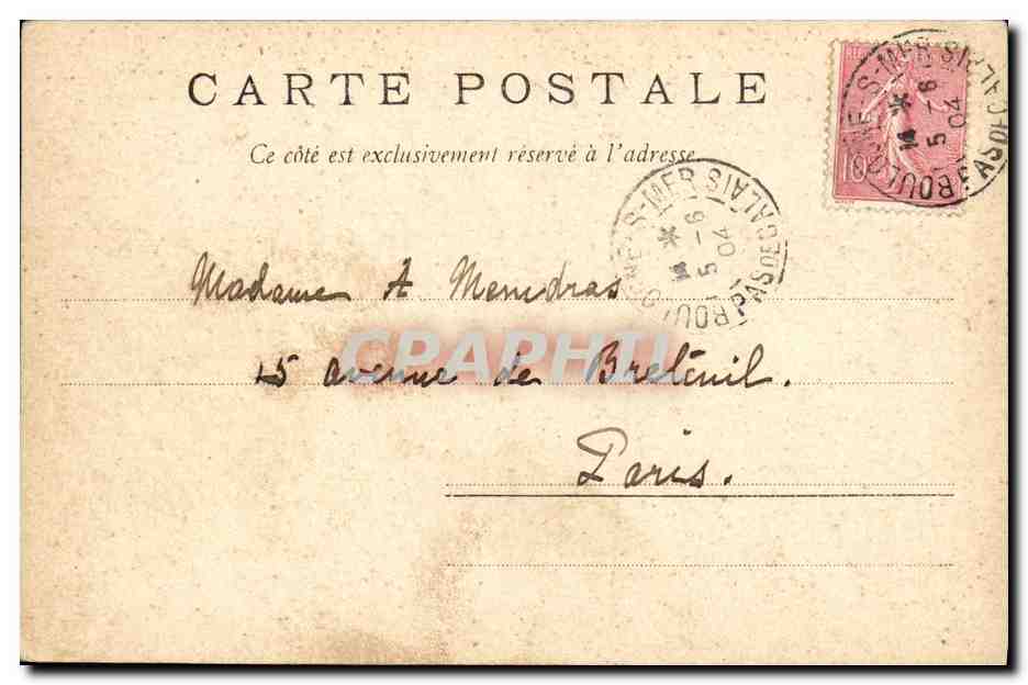 Temple's Hotel. Bould Prince Albert. Boulogne s/m. — Rückseite